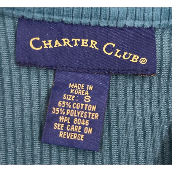 Charter Club Vintage Y2K Teal Blue Velour Ribbed Zip Up Jacket, Size Small - Picture 11 of 11